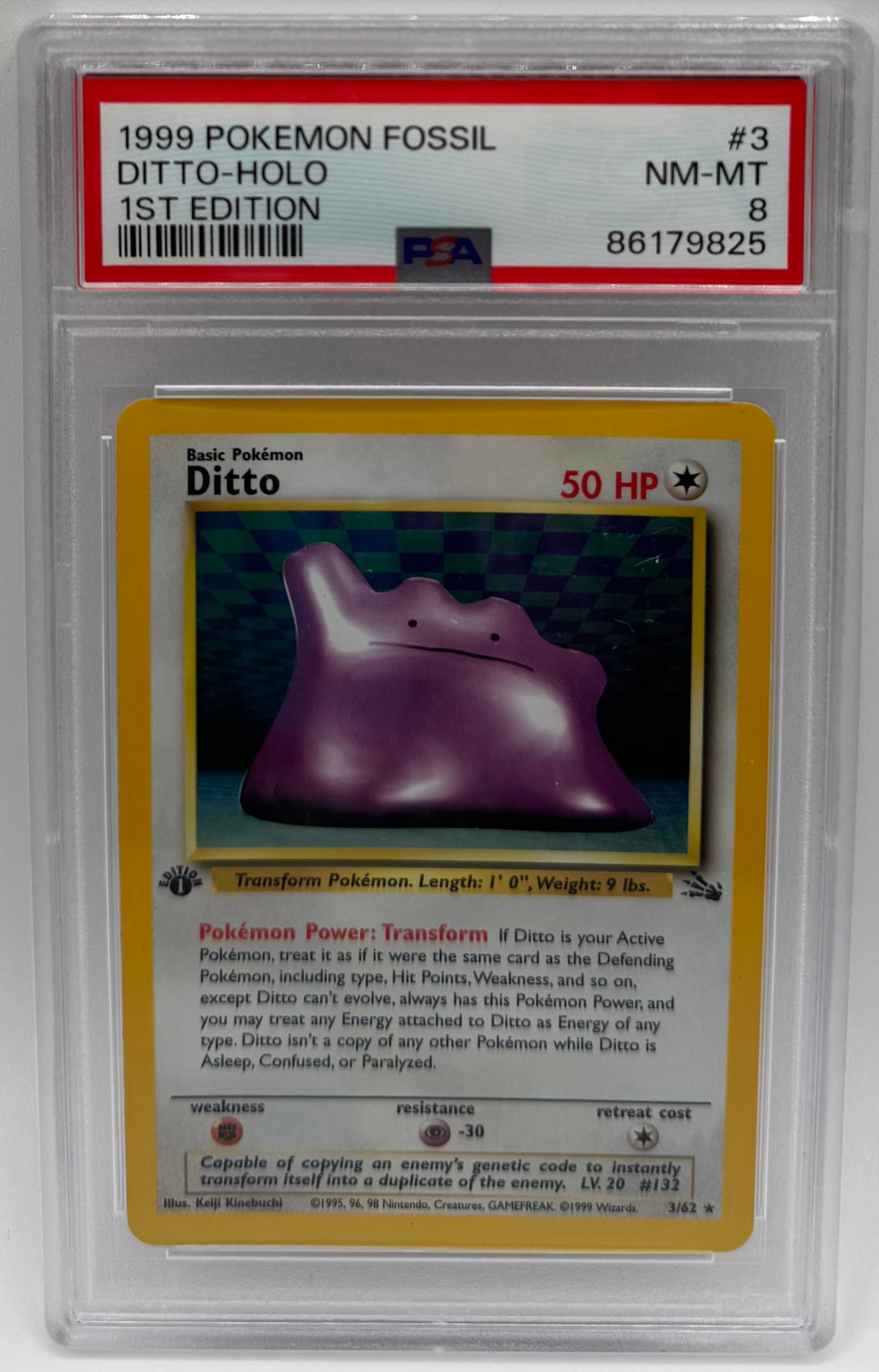 1999 Ditto Holo 1st Edition Pokemon: 1999 Ditto Holo 1st Edition Pokemon Trading Card PSA 8