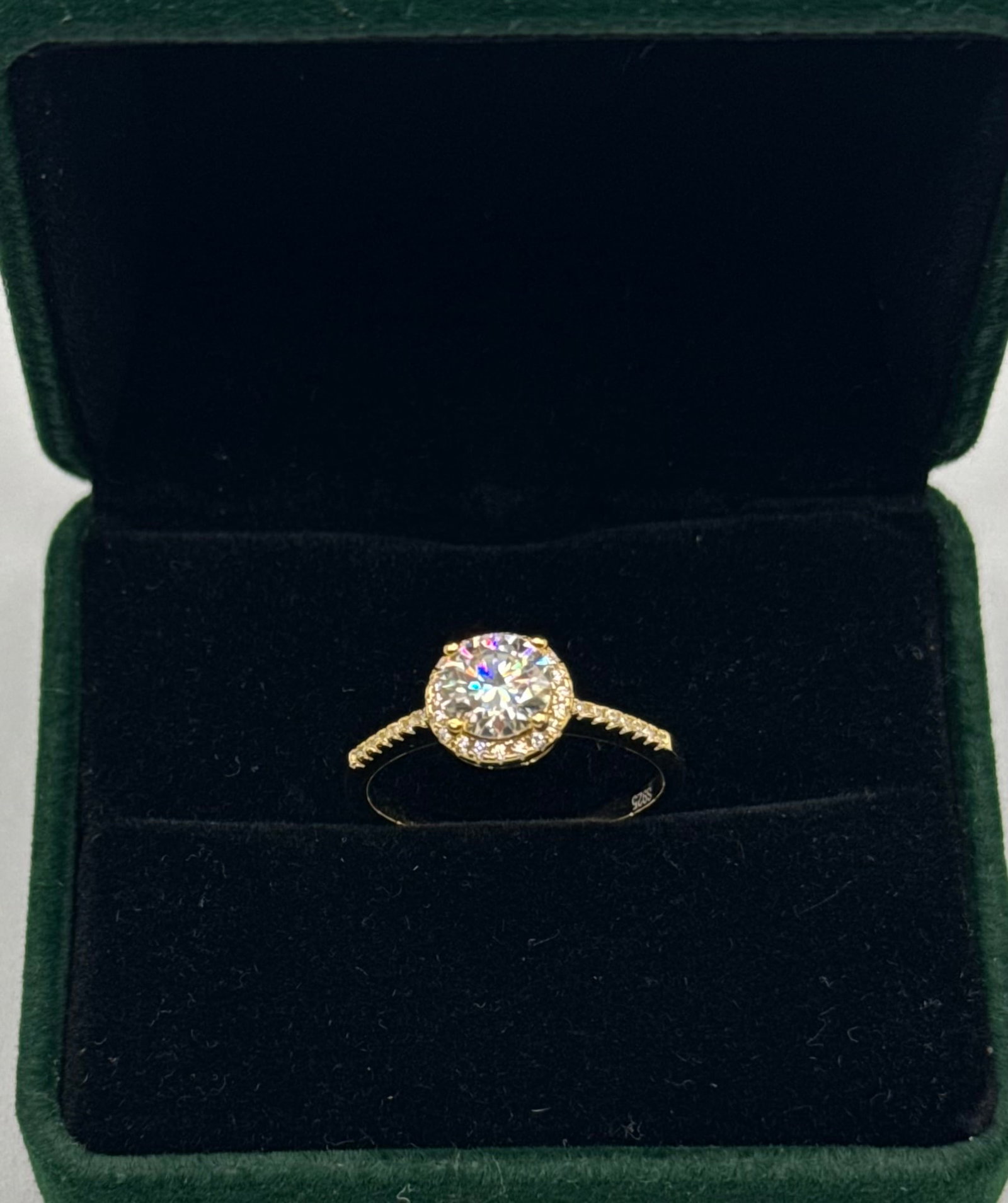 Yellow Gold VVS Ring: 18k yellow Gold Plated On sterling Silver Moissanite VVS1 Stone Ring Color: D