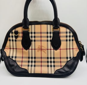 Burberry Beige Dark Brown House Check Coated Canvas And Leather Orchard Bag