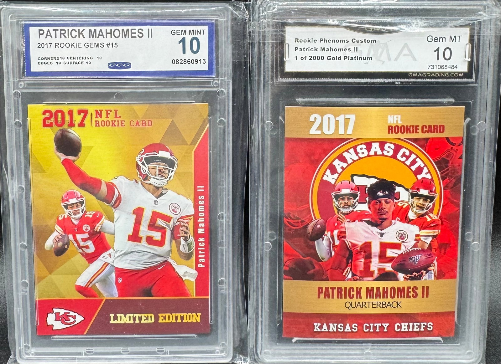 Patrick Mahomes Rookies: (2) Two Patrick Mahomes Rookie Cards Mint 10