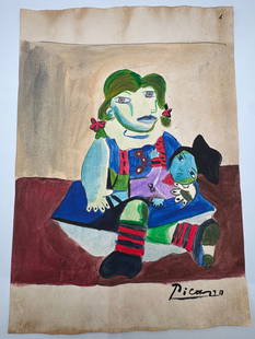 Pablo Picasso Painting With COA: Atributed to Pablo Picasso Painting Approximately Size: 8 x 11 inches . It comes with certificate of authenticity by Art National Galley . It has stamps on the back . 