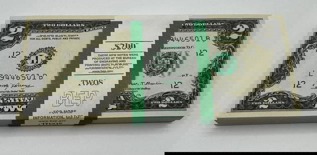 One Hundred Two Dollar Bills: One Hundred Two Dollar Bills. Face value = $200