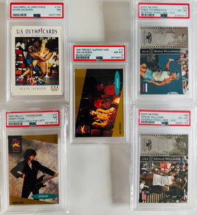 Music, Tennis , Olympicards Lot: Jimmy Page , Venus Williams, Jimi Hendrix , Kevin Jackson & Anna Kourikova Cards
