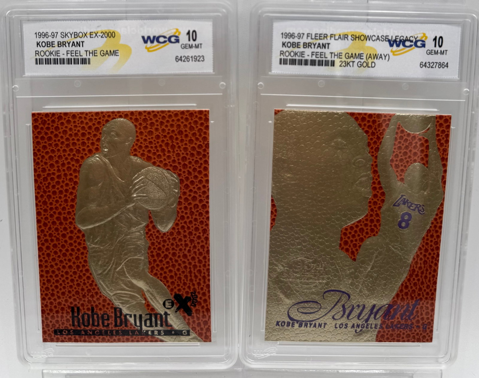 Kobe Bryant Rookies: (2) 1996 skybox and fleer Kobe Bryant Rookies Feel The Game Basketball Card Mint 10