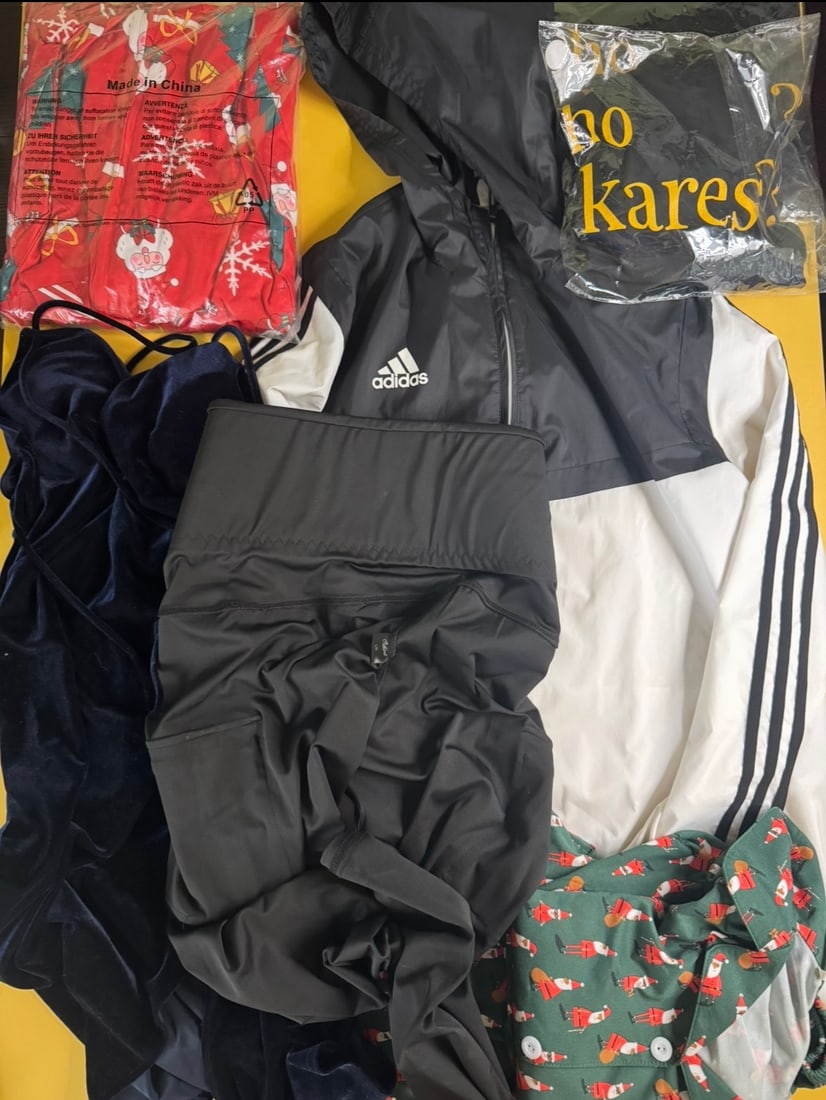 Adidas Jacket, Christmas clothing, Dress & More: Mix of clothing. Adidas Jacket, Christmas clothing, Dress , shirts & More
