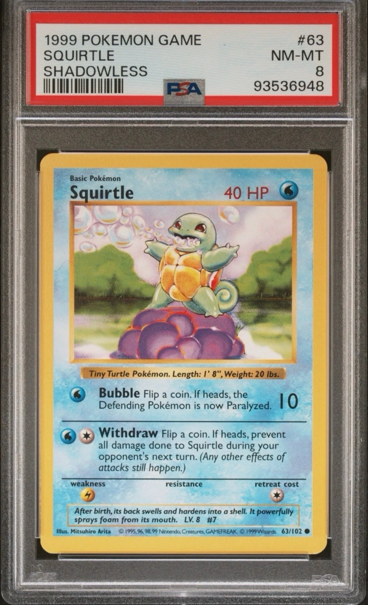 1999 Pokemon Squirtle Shadowless  Pokemon Card (1 of 2)