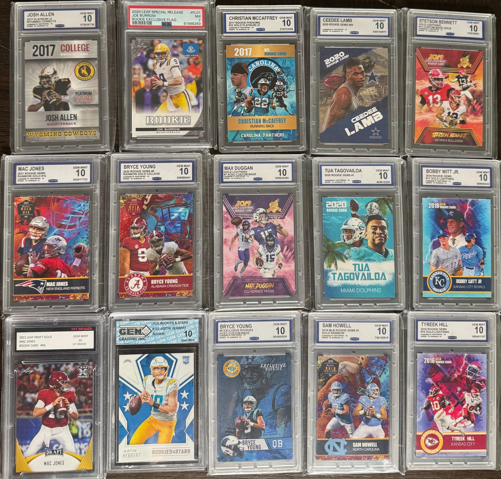 Justin Herbert, Joe Burrow, Josh Allen & More Lot: (15) Justin Herbert, Joe Burrow, Josh Allen, Bryce Young, Christian Mccaffrey & More Lot