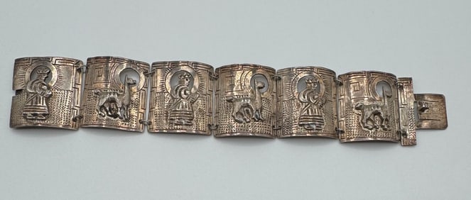 Sterling Silver Peruvian Panel Bracelet Story Teller