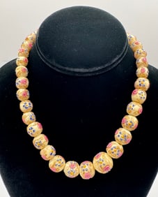 Ventian Vintage Weeding Cake Glass Floral Beaded Necklace Murano