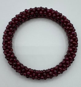 Vintage Garnet Stone Beaded Bangle Bracelet