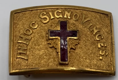Vintage Masonic Belt Buckle USA Freemason in hoc signo vinces Mason Henderson Ames