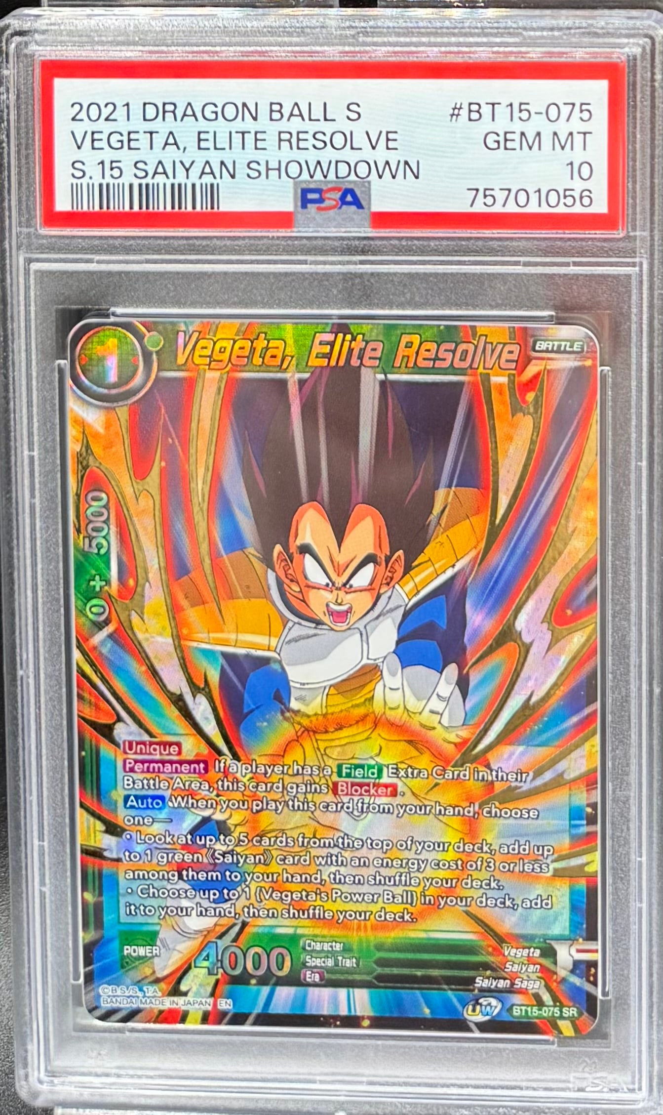Vegeta Elite Resolve Dragon Ball Card: Vegeta Elite Resolve Dragon Ball Card PSA Mint 10 