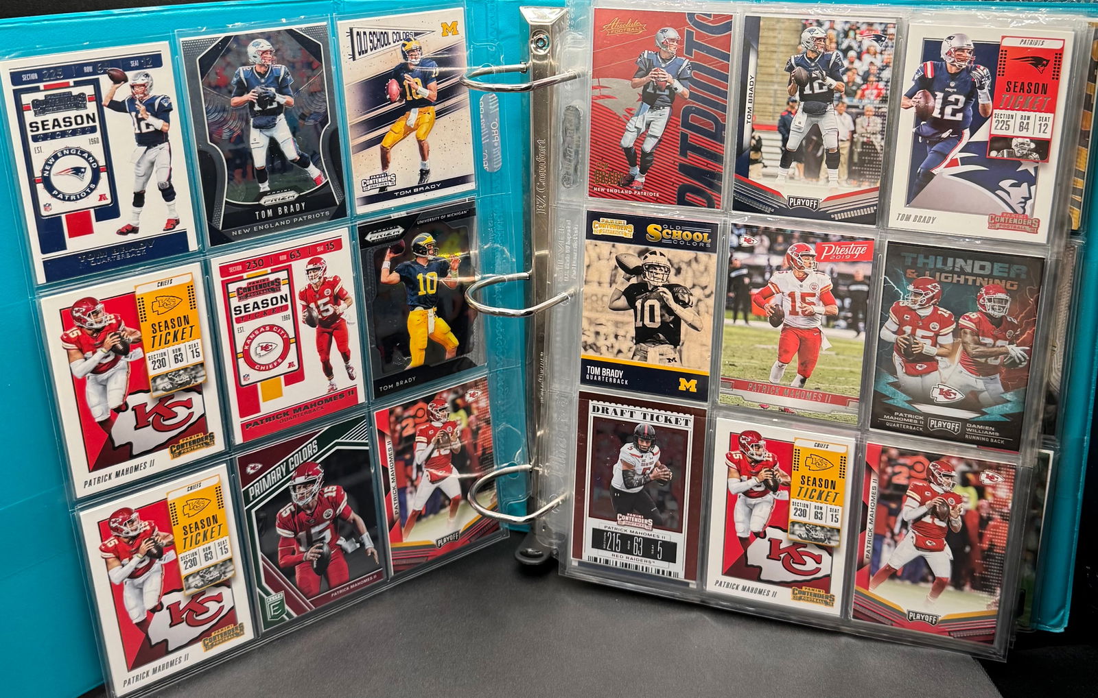 Tom Brady, Mahomes, Josh Allen, Lamar Jackson Binder: Tom Brady, Patrick Mahomes, Joe Burrow , Jordan Love, Josh Allen, Lamar Jackson and many more Binder. binder has over 250 cards 