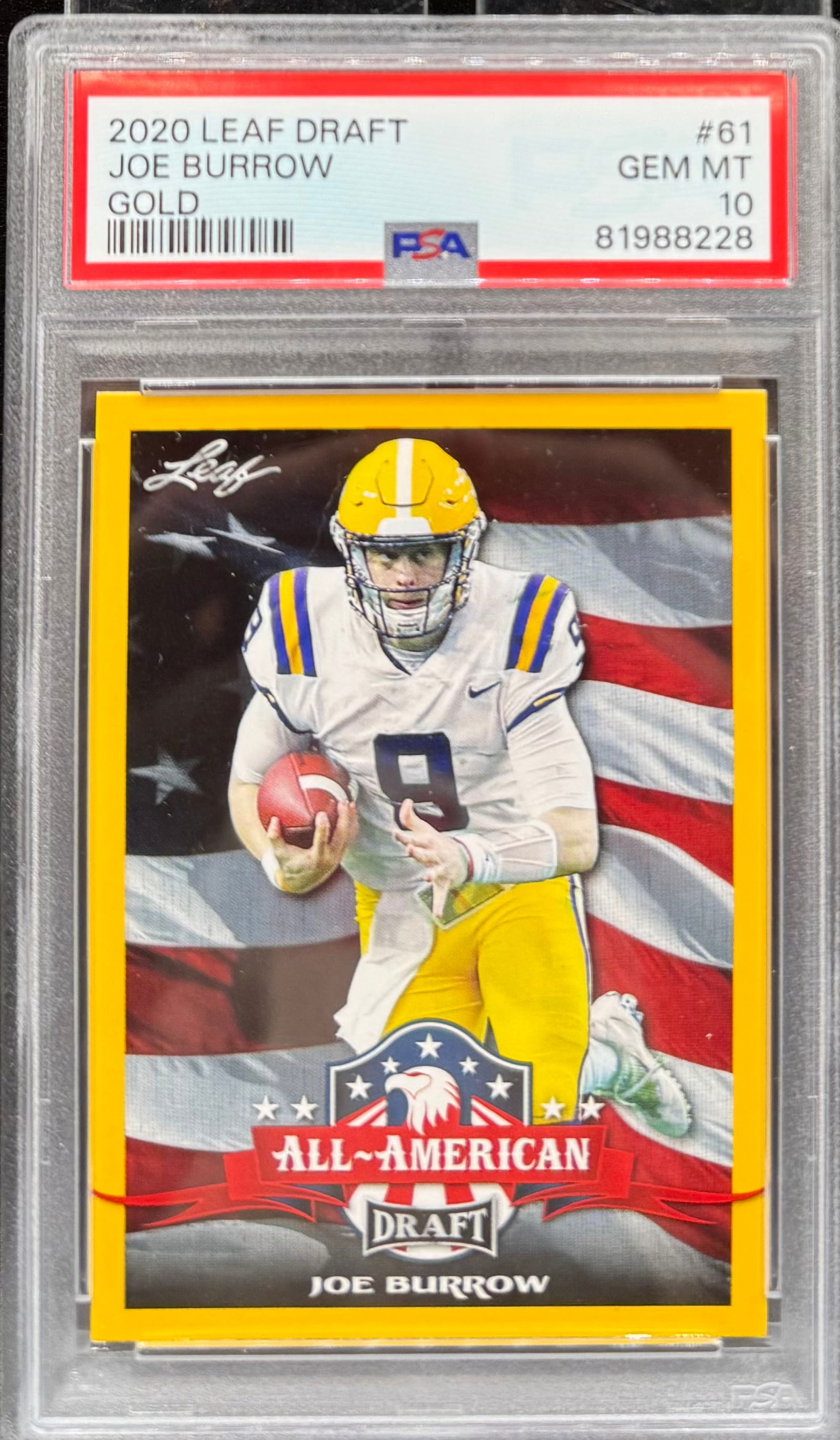 Joe Burrow Gold Rookie: 2020 Draft Joe Burrow Gold Rookie PSA Mint 10 
