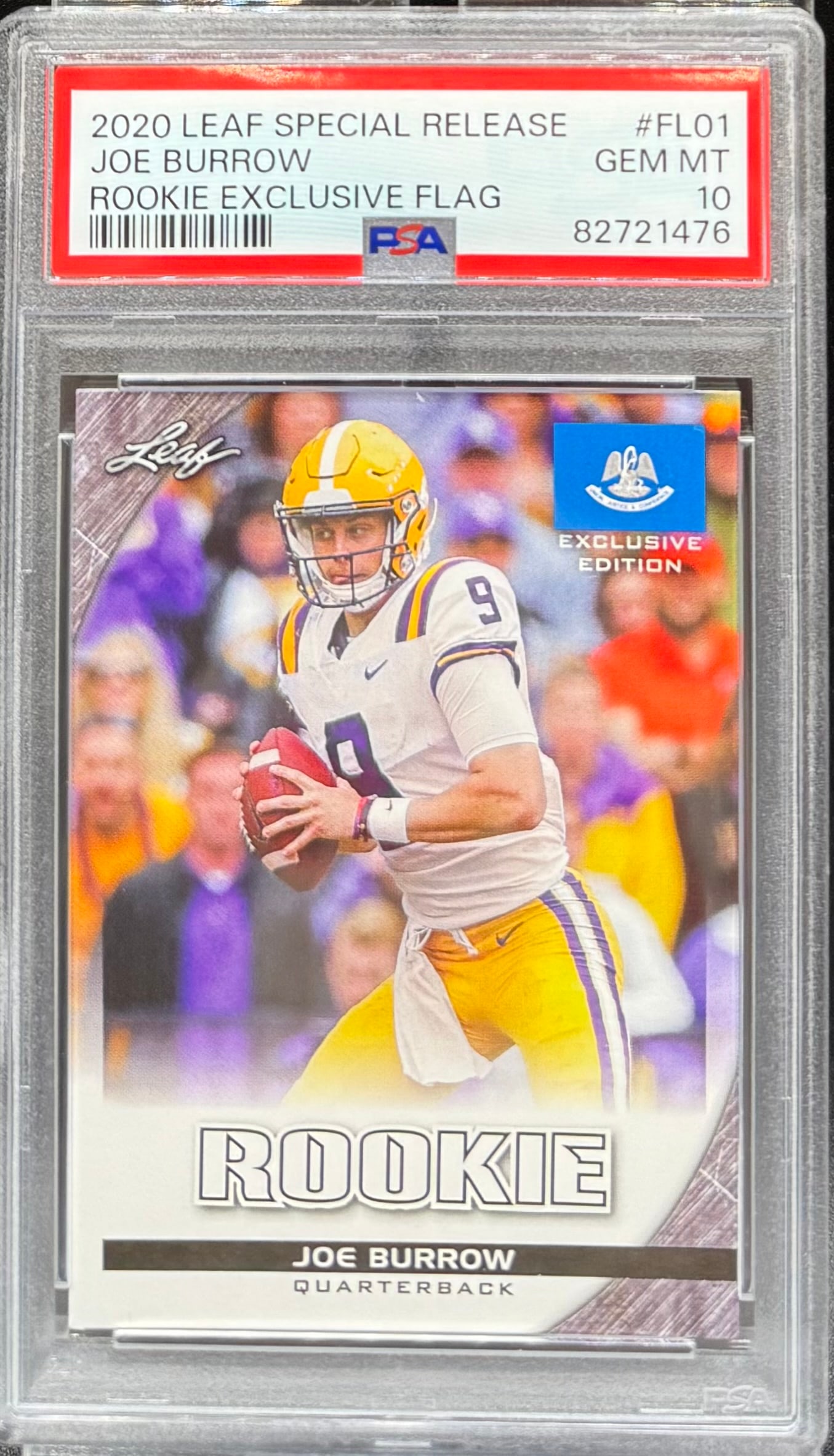 Joe Burrow Rookie Exclusive Flag Card: 2020 leaf Special Release Joe Burrow exclusive flag Rookie PSA Mint 10 