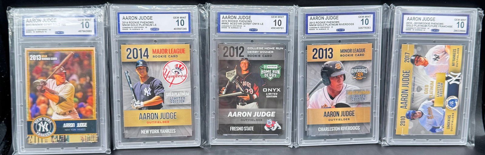 Aaron Judge Cards: (5) Five Aaron Judge Baseball Cards Mint 10