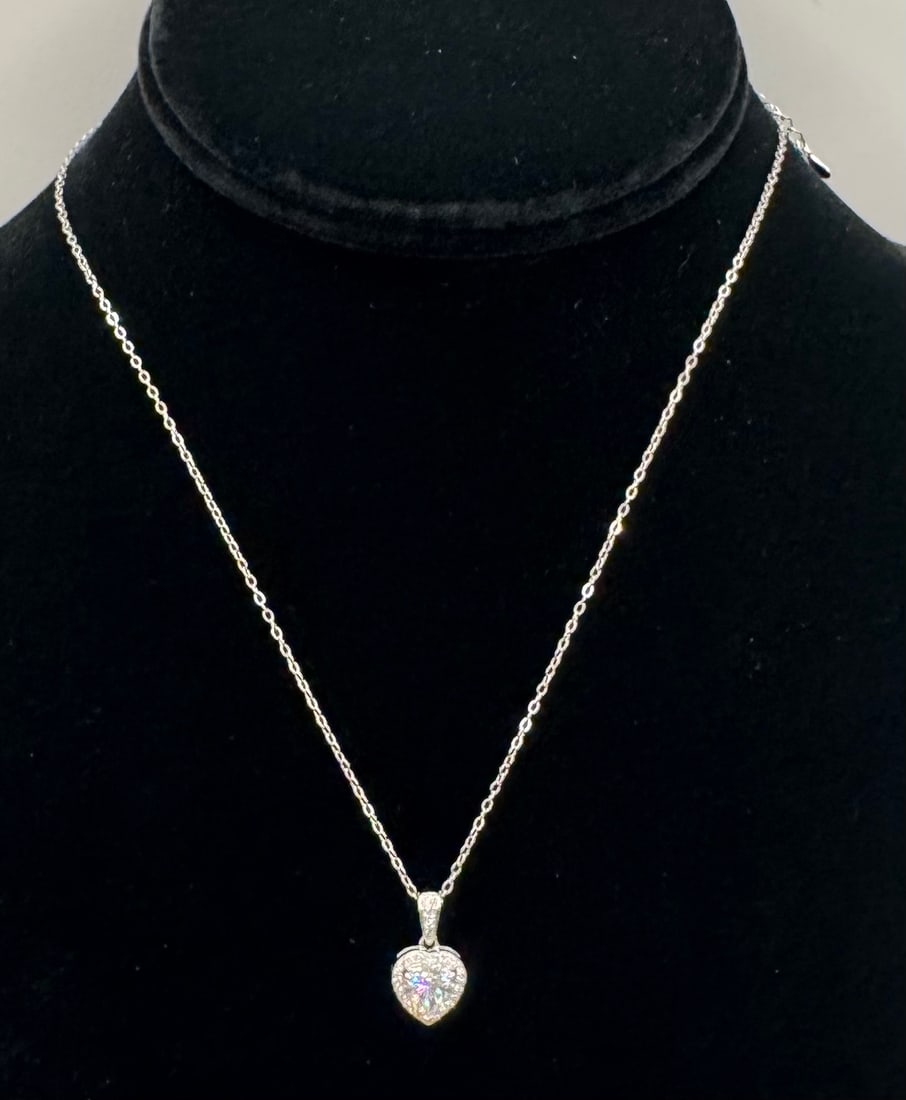 Heart Shape Moissanite Necklace: 1 Carats Heart Shape Color D Moissanite VVS1 Necklace Mounted in Sterling with White Gold Overlay, with Certificate Of Authenticity 