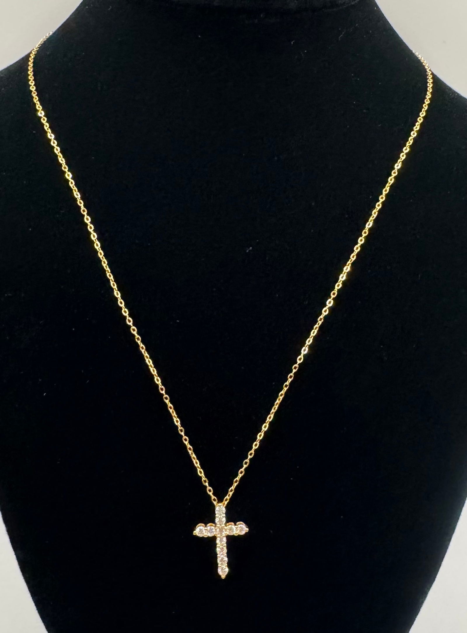 Cross Moissanite Necklace: 2.5mm Cross Color D Moissanite VVS1 Necklace Mounted in Sterling with Yellow Gold Overlay, with Certificate Of Authenticity 