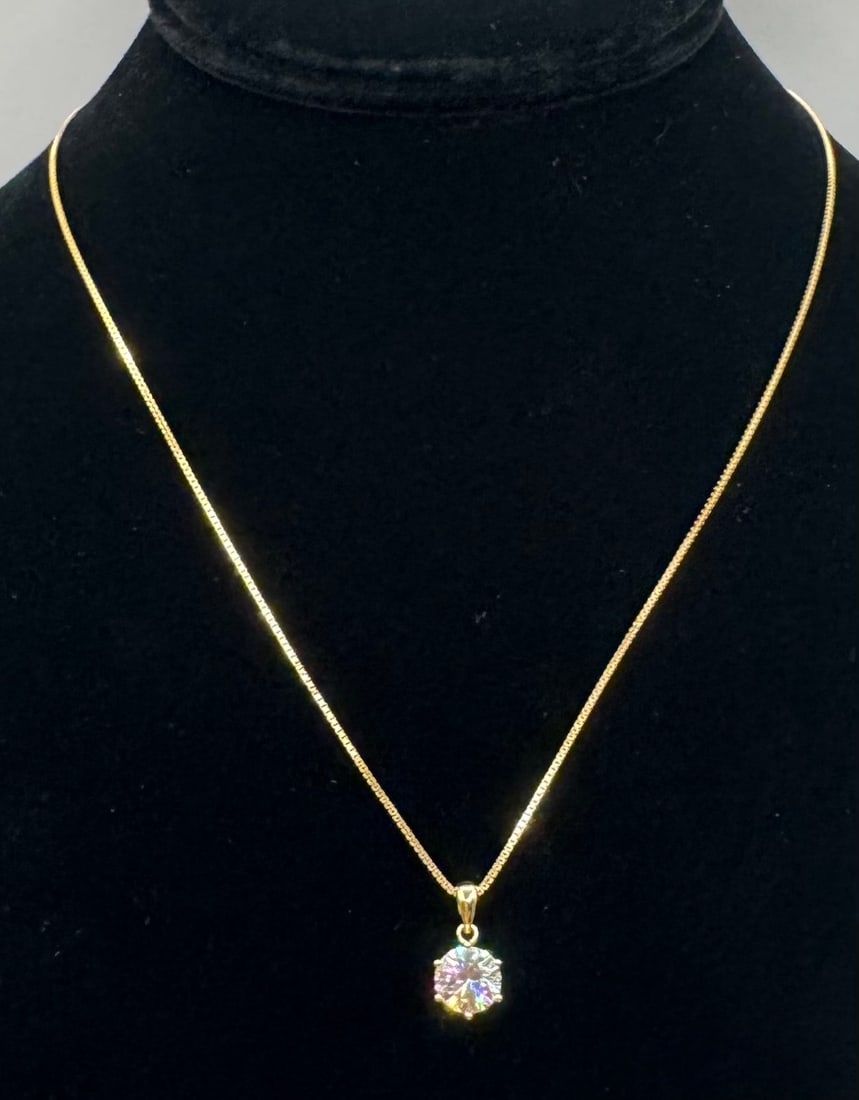 2 Carats Moissanite Necklace: 2 Carats Color D Moissanite VVS1 Necklace in Sterling Silver with Yellow Gold Overlay, with Certificate Of Authenticity 