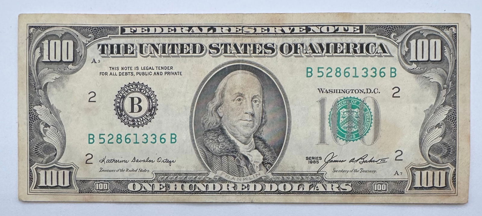1985 One Hundred Dollar Bill: 1985 One Hundred Dollar Bill 
