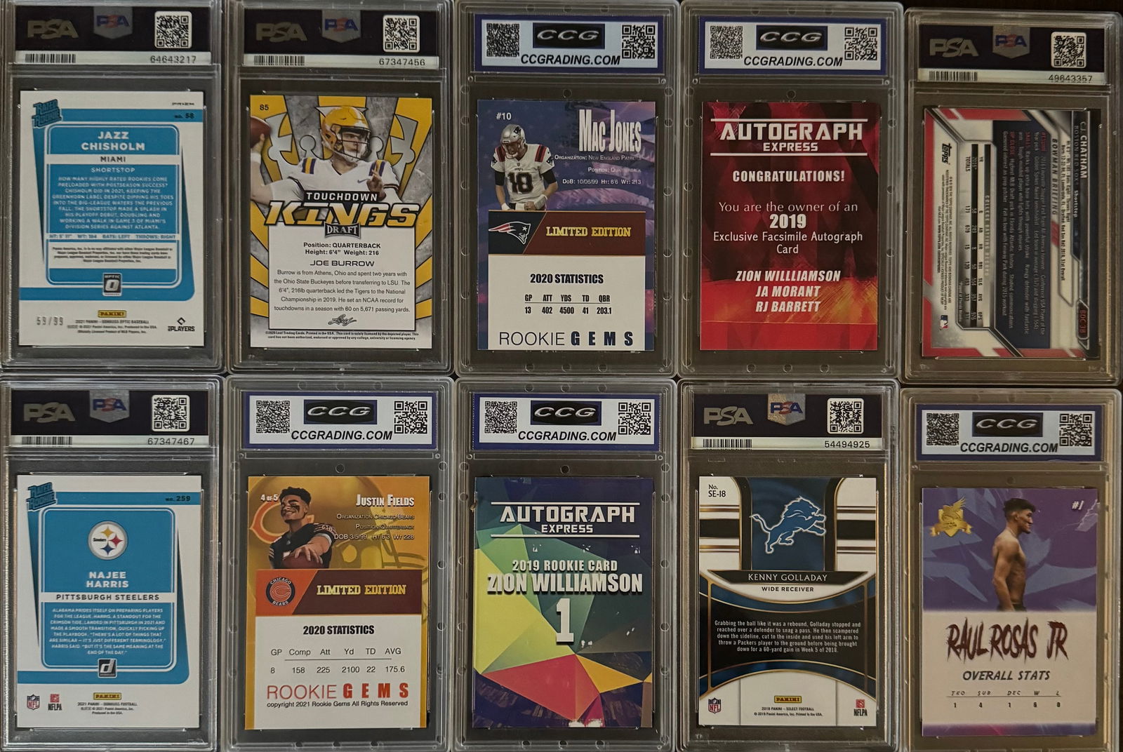 Joe Burrow, Justin Fields, Raul Rosas & More Lot - 2