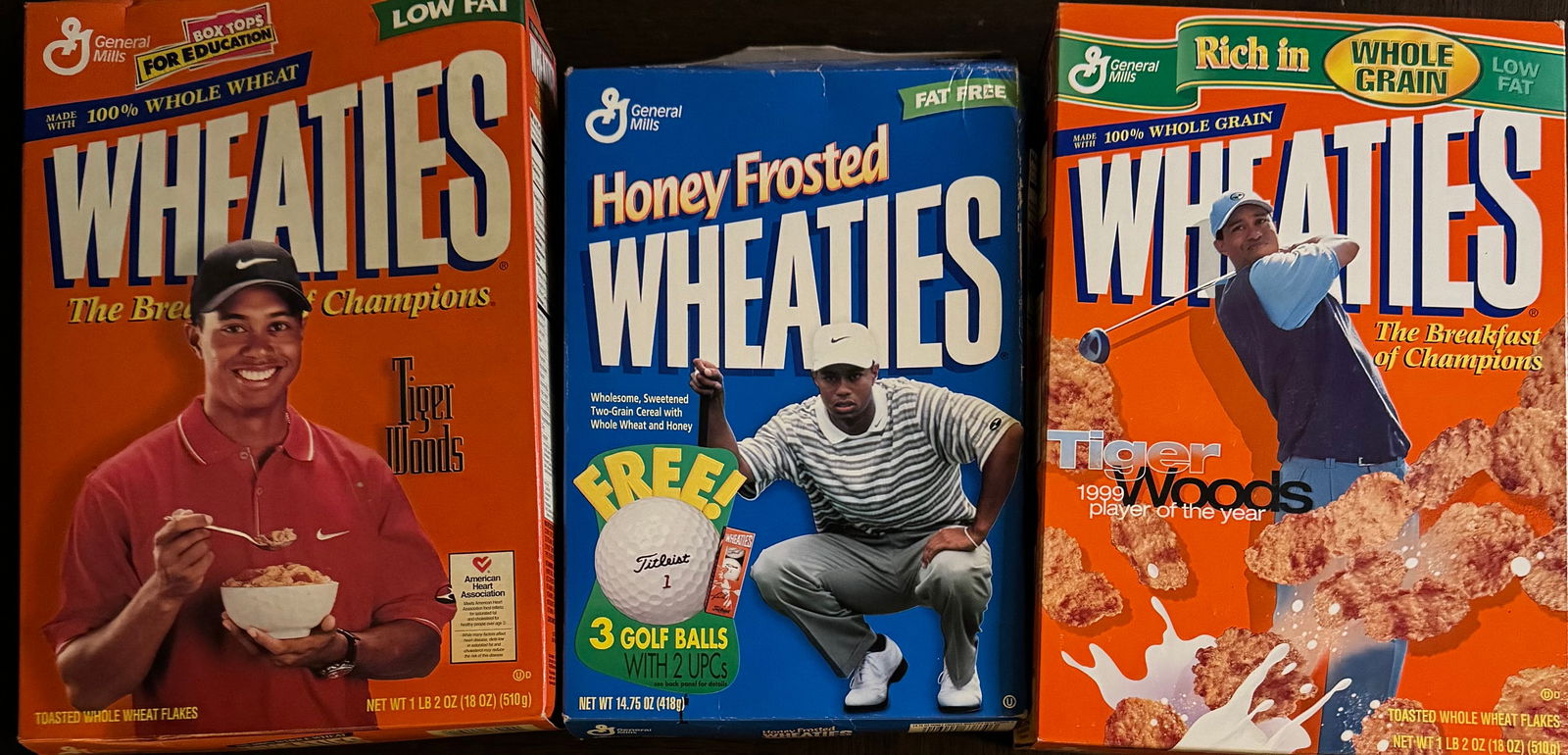 Tiger Woods Wheaties Boxes: (3) Tiger Woods Wheaties Boxes 