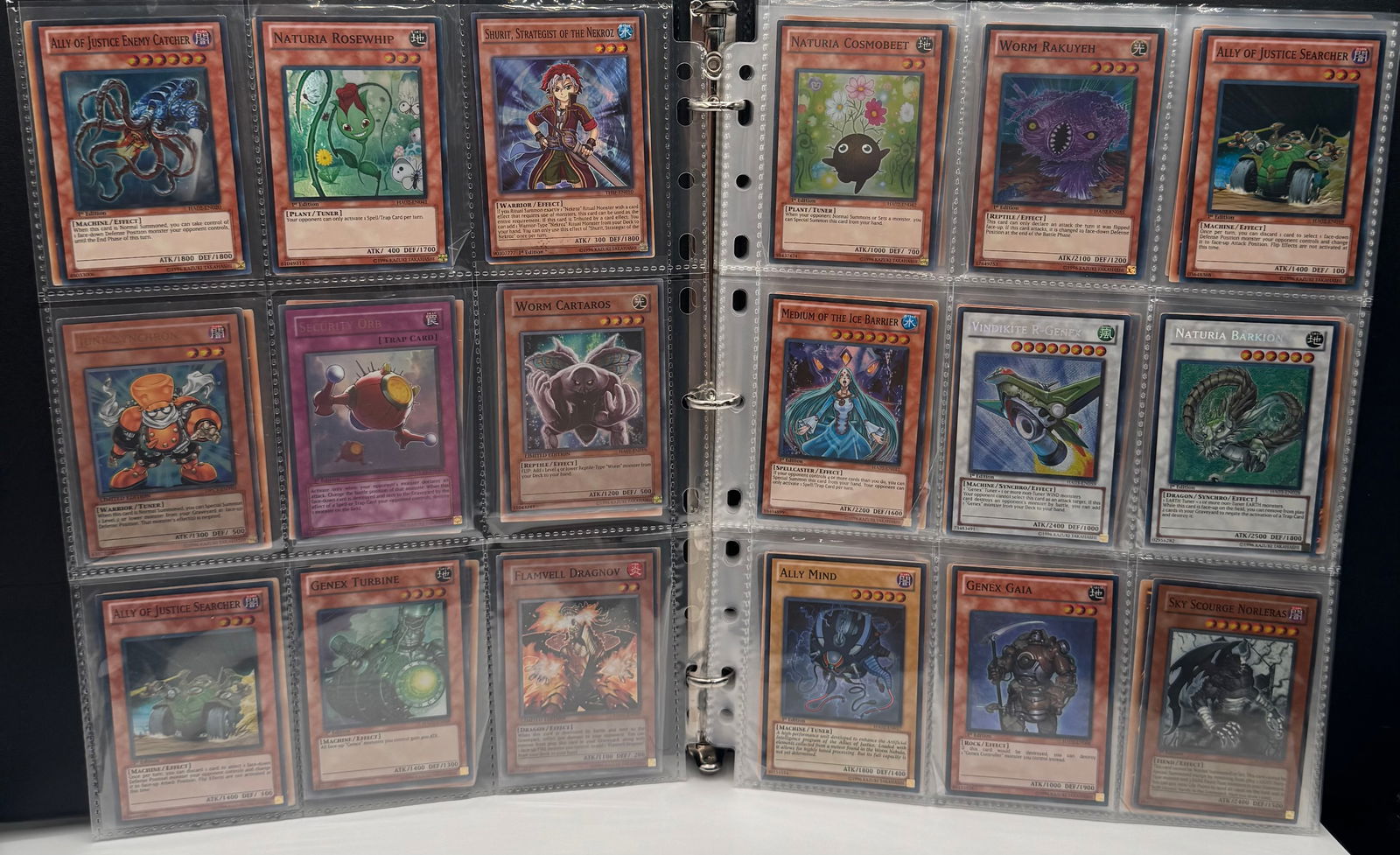 Yu-Gi-Oh! Trading Card Collection in Binder: A diverse collection of Yu-Gi-Oh! Trading Card Game (TCG) cards in binder. Binder has over 200 cards 