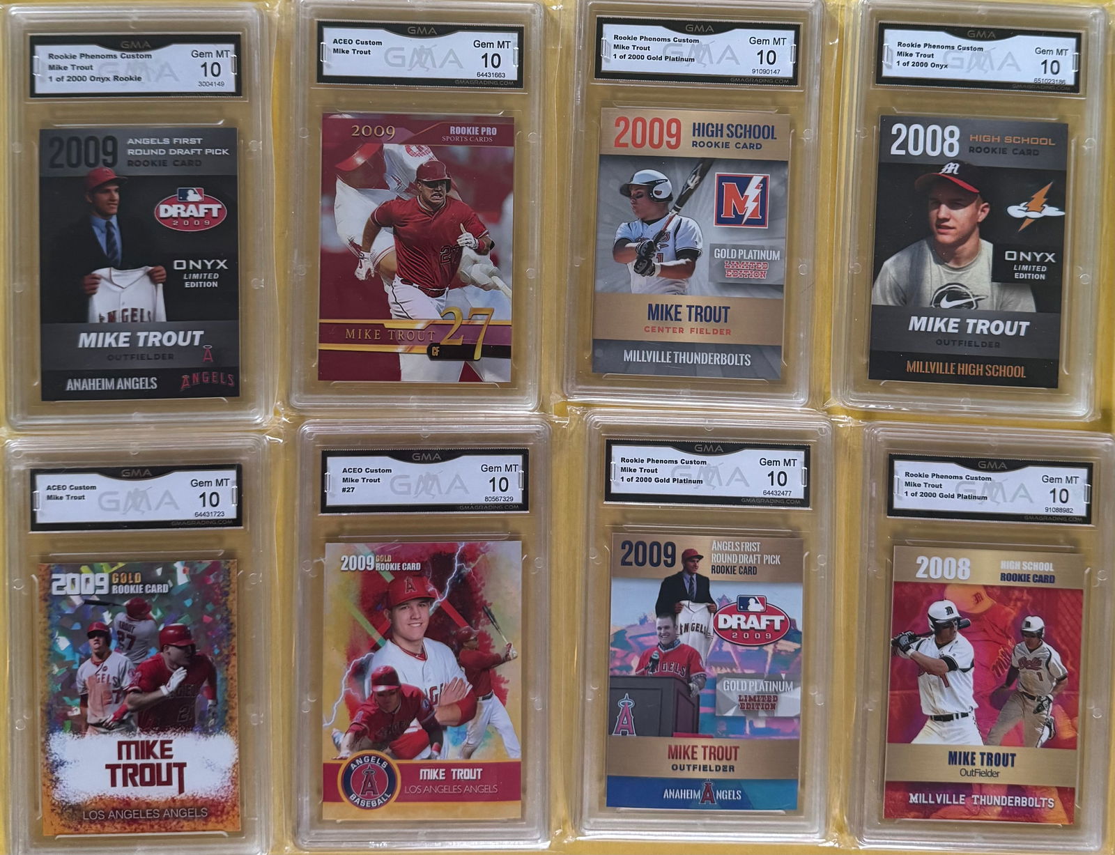 (8) MIKE TROUT GRADED CARD LOT - Gem Mint 10 - 2008/2009 Rookie & High School Customs (1 of 2)