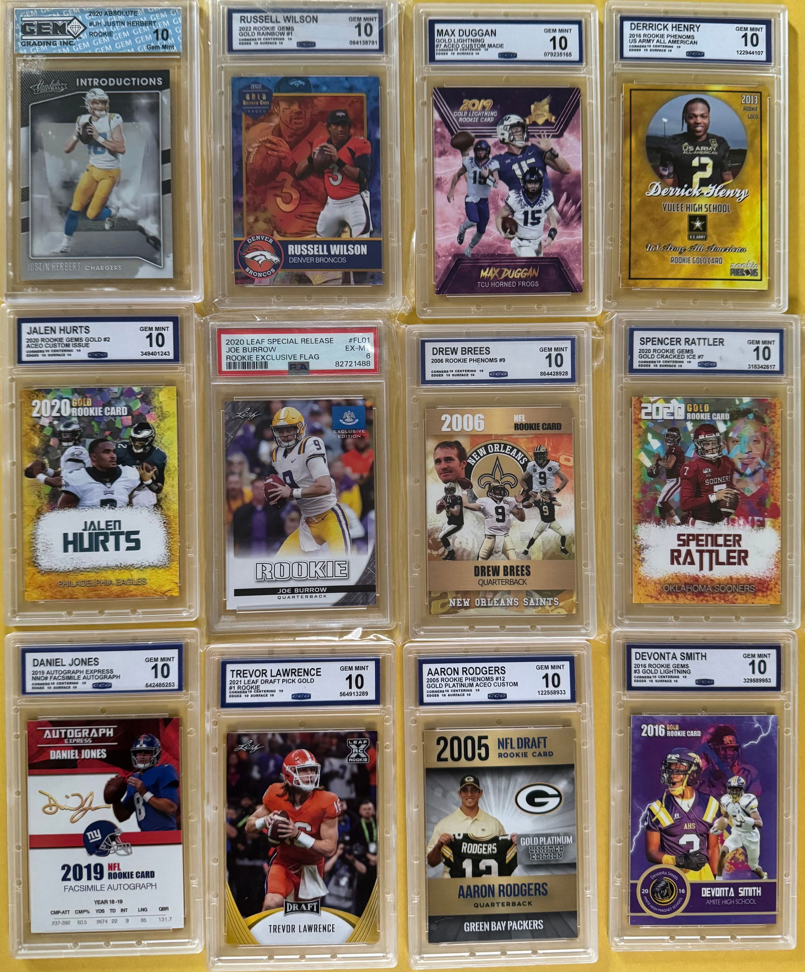 Lot of (12) Graded NFL Cards - Gem Mint 10 - Burrow, Rodgers, Lawrence, Herbert, Hurts & More (1 of 2)