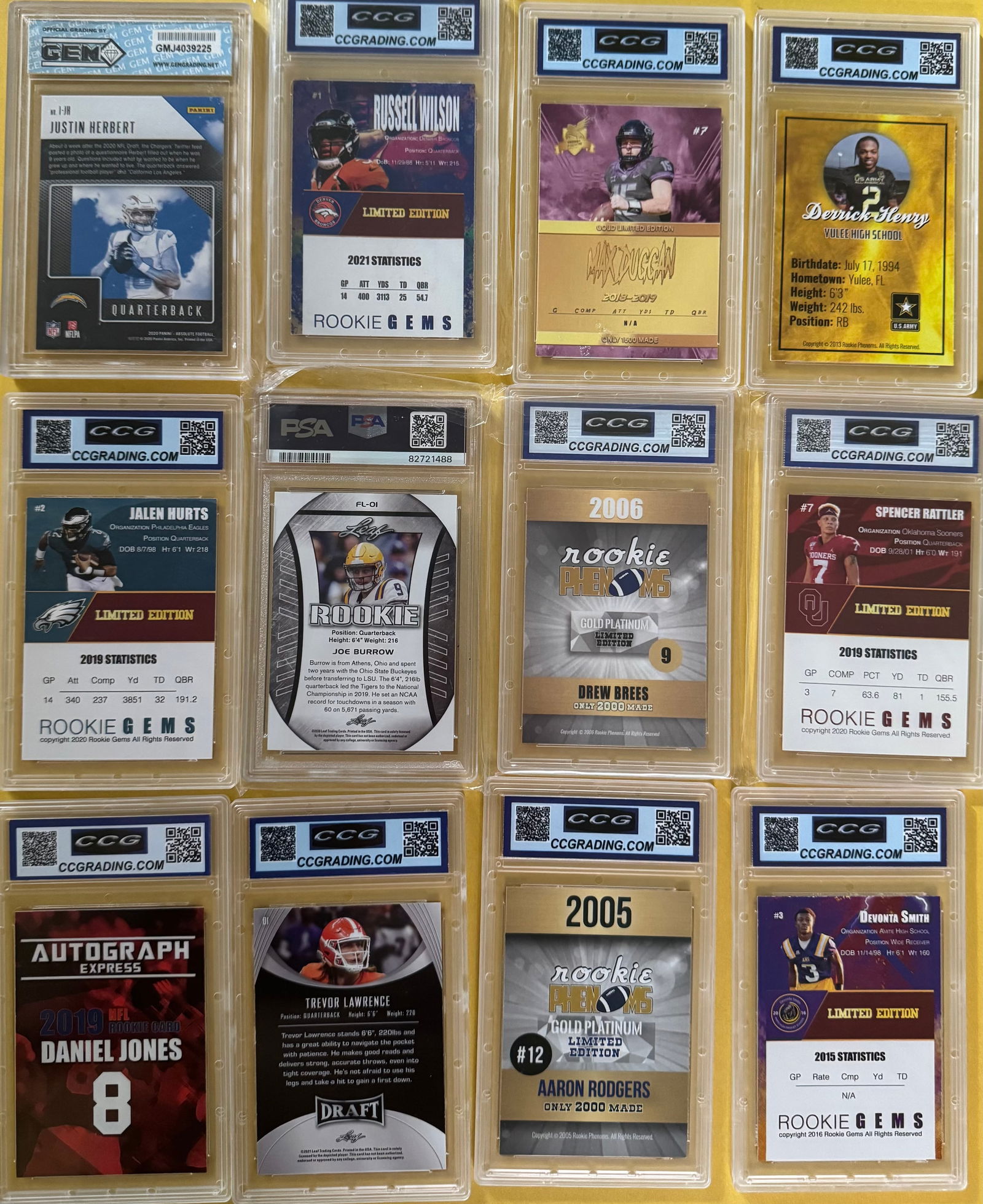 Lot of (12) Graded NFL Cards - Gem Mint 10 - Burrow, Rodgers, Lawrence, Herbert, Hurts & More - 2