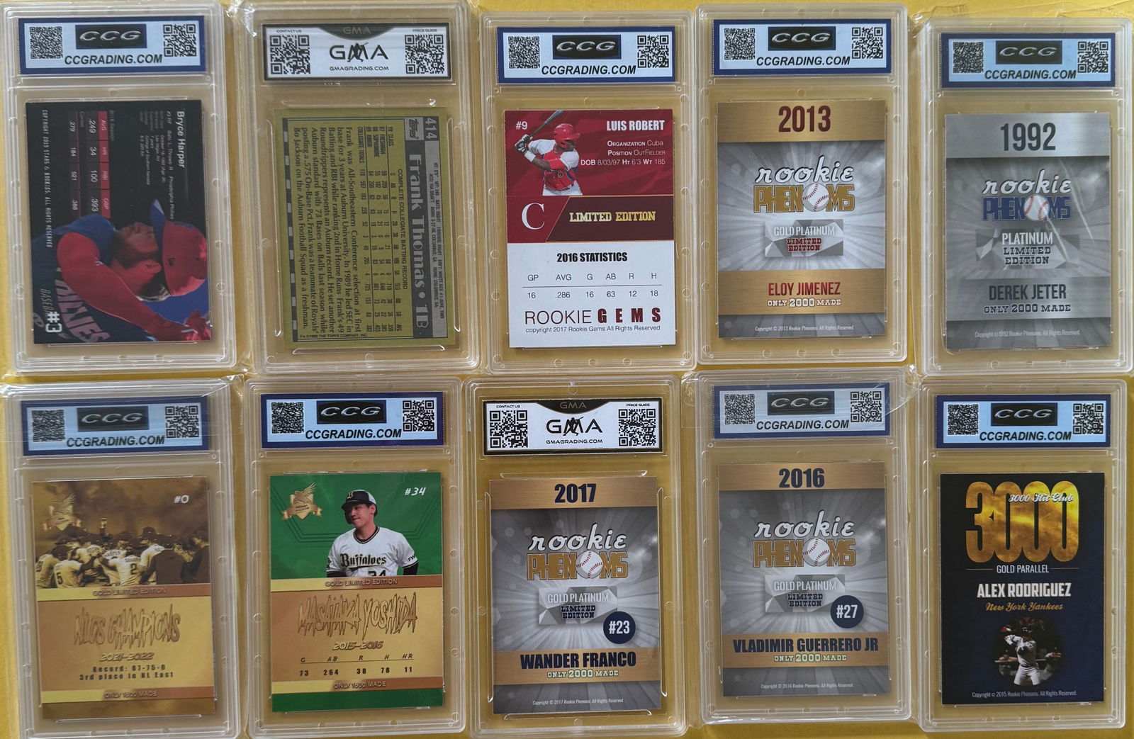 10-Card MLB Graded Lot - (9) GEM MINT 10s - Jeter, Thomas Rookie, Harper, Guerrero Jr - 2