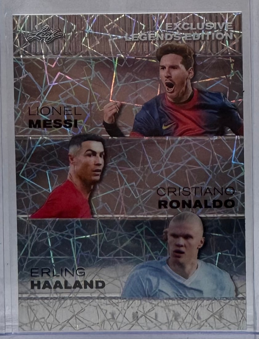 Exclusive Legends Edition" Triple Threat: Messi, Ronaldo, Haaland /25 (1 of 2)