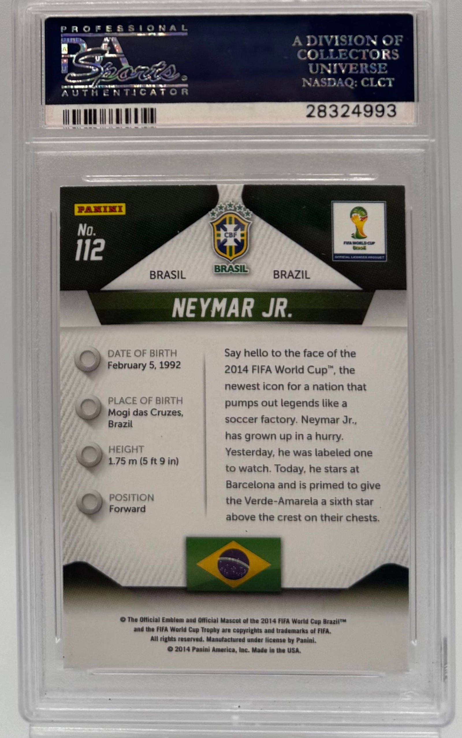 2014 Panini Prizm Neymar Jr. PSA 10 Gem Mint - 2