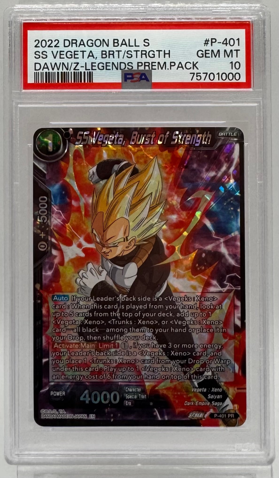 2022 Dragon Ball Super SS Vegeta, Burst of Strength #P-401 PSA 10 GEM MT (1 of 2)