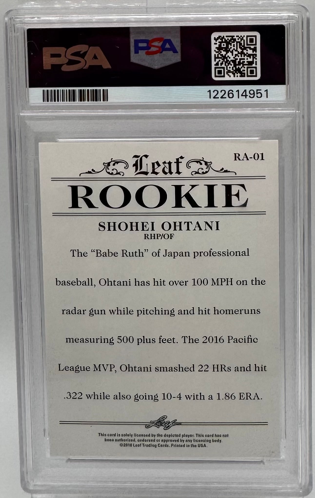 2018 Leaf Rookie Achievement Shohei Ohtani #RA-01 - PSA 10 GEM MINT - 2