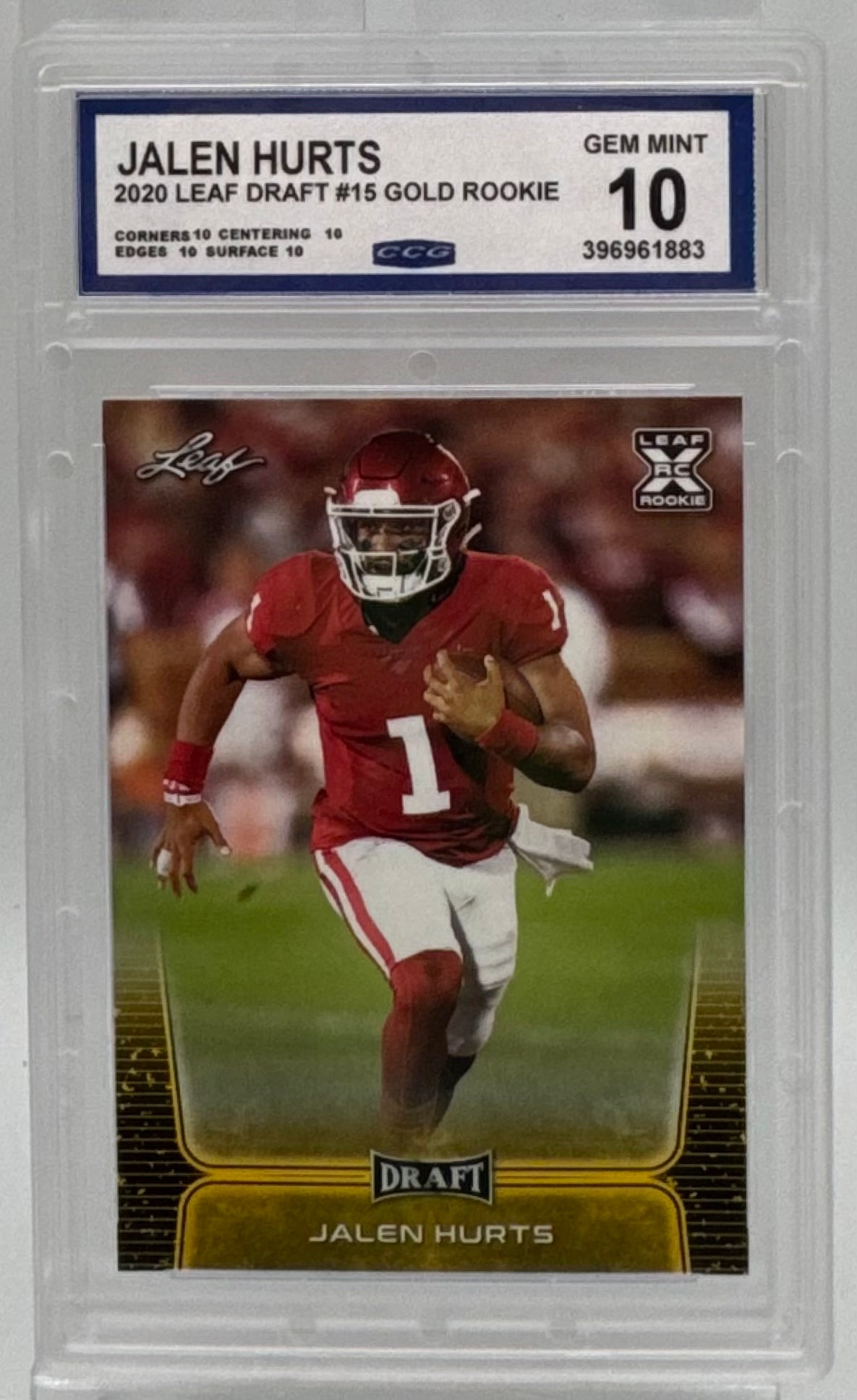 2020 Leaf Draft Jalen Hurts Gold Rookie Card #15 - CCG 10 (1 of 2)