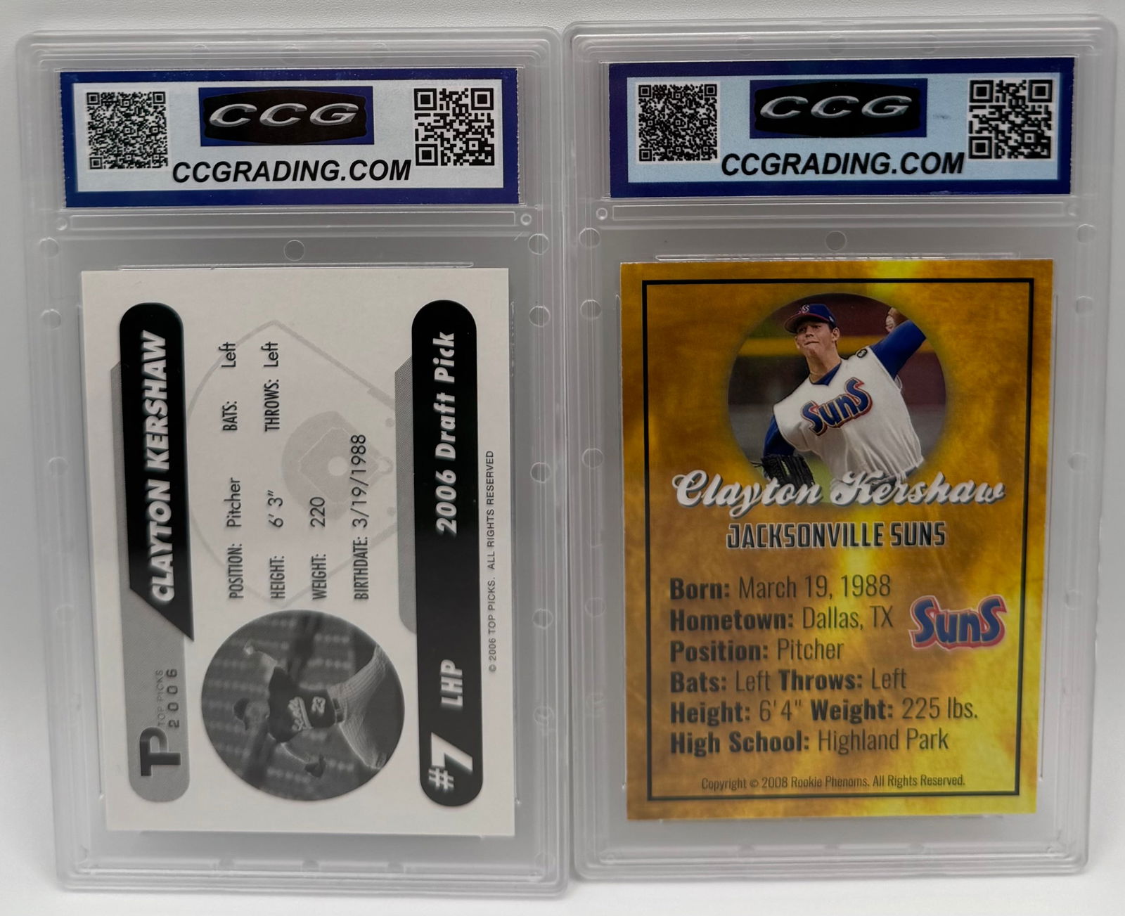 (2) Clayton Kershaw Custom Rookie Cards - 2006/2008 ACEO - CCG Gem Mint 10 - 2