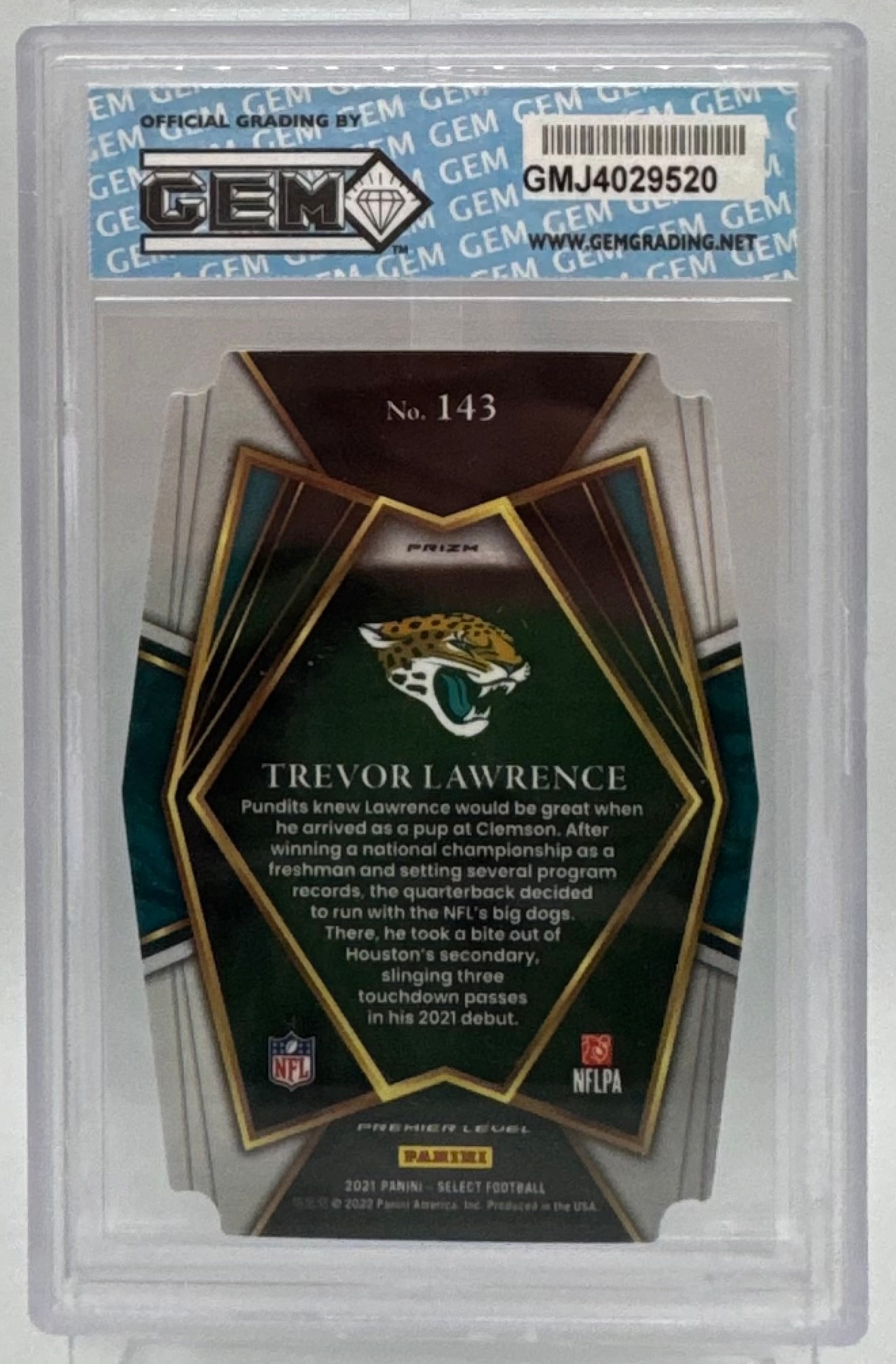 2021 Select Die-Cut #143 Trevor Lawrence Rookie Card - GEM 10 - 2