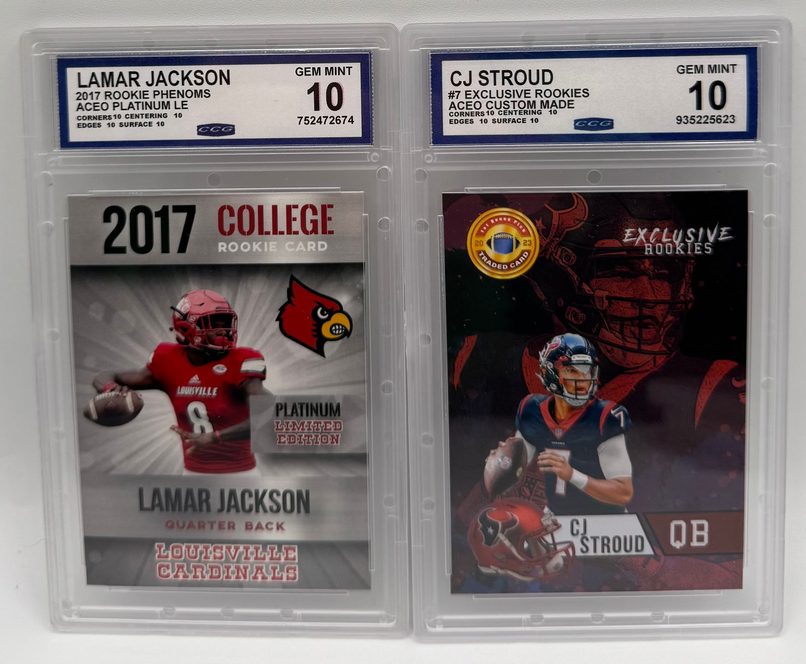 Lamar Jackson & CJ Stroud Custom Rookie Cards - ACEO Platinum/Exclusive - CCG Gem Mint 10 (1 of 2)