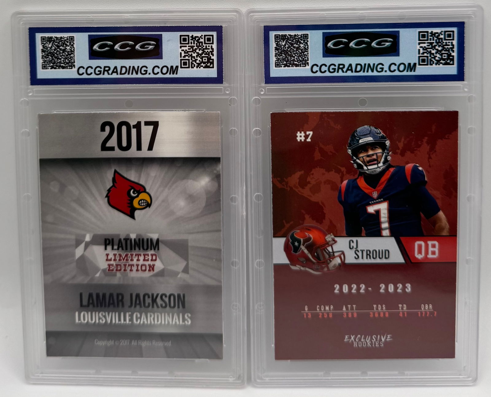 Lamar Jackson & CJ Stroud Custom Rookie Cards - ACEO Platinum/Exclusive - CCG Gem Mint 10 - 2