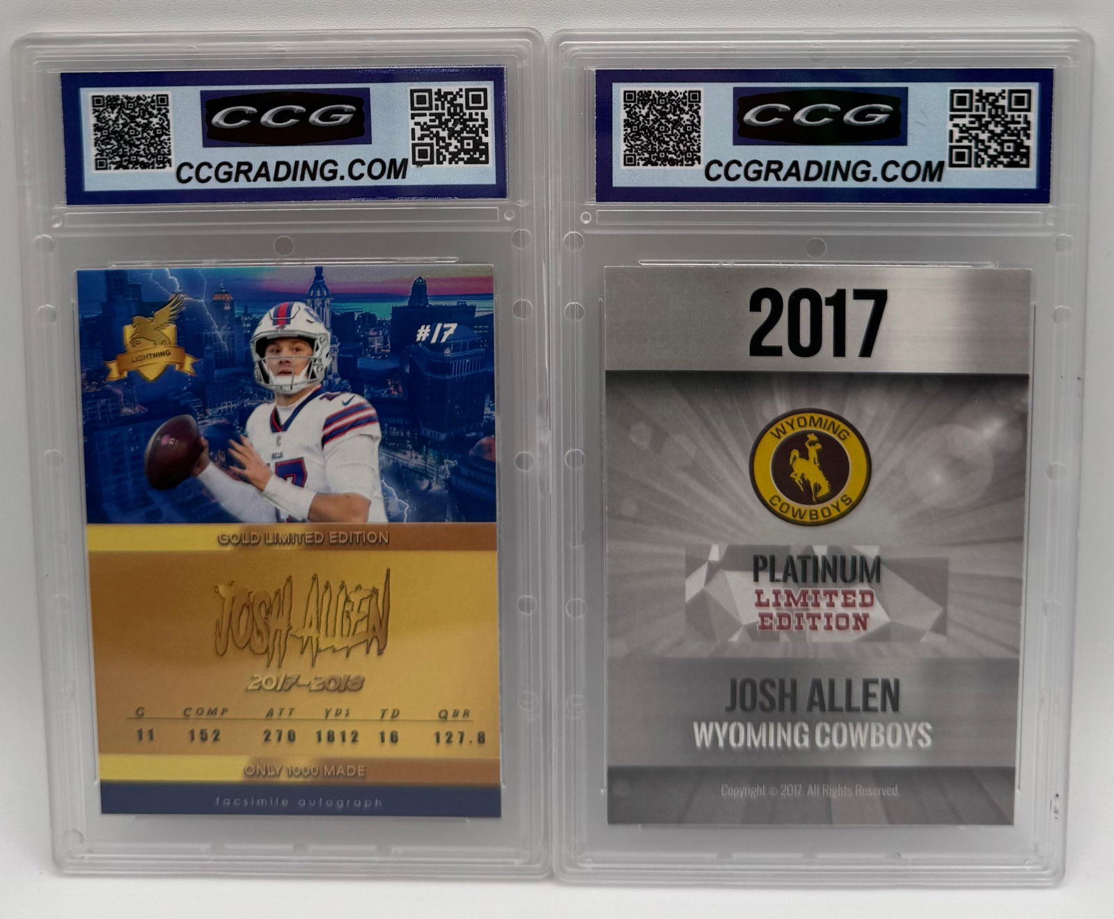 (2) Josh Allen Custom Rookie Cards - ACEO Gold/Platinum Promo - CCG Gem Mint 10 - 2
