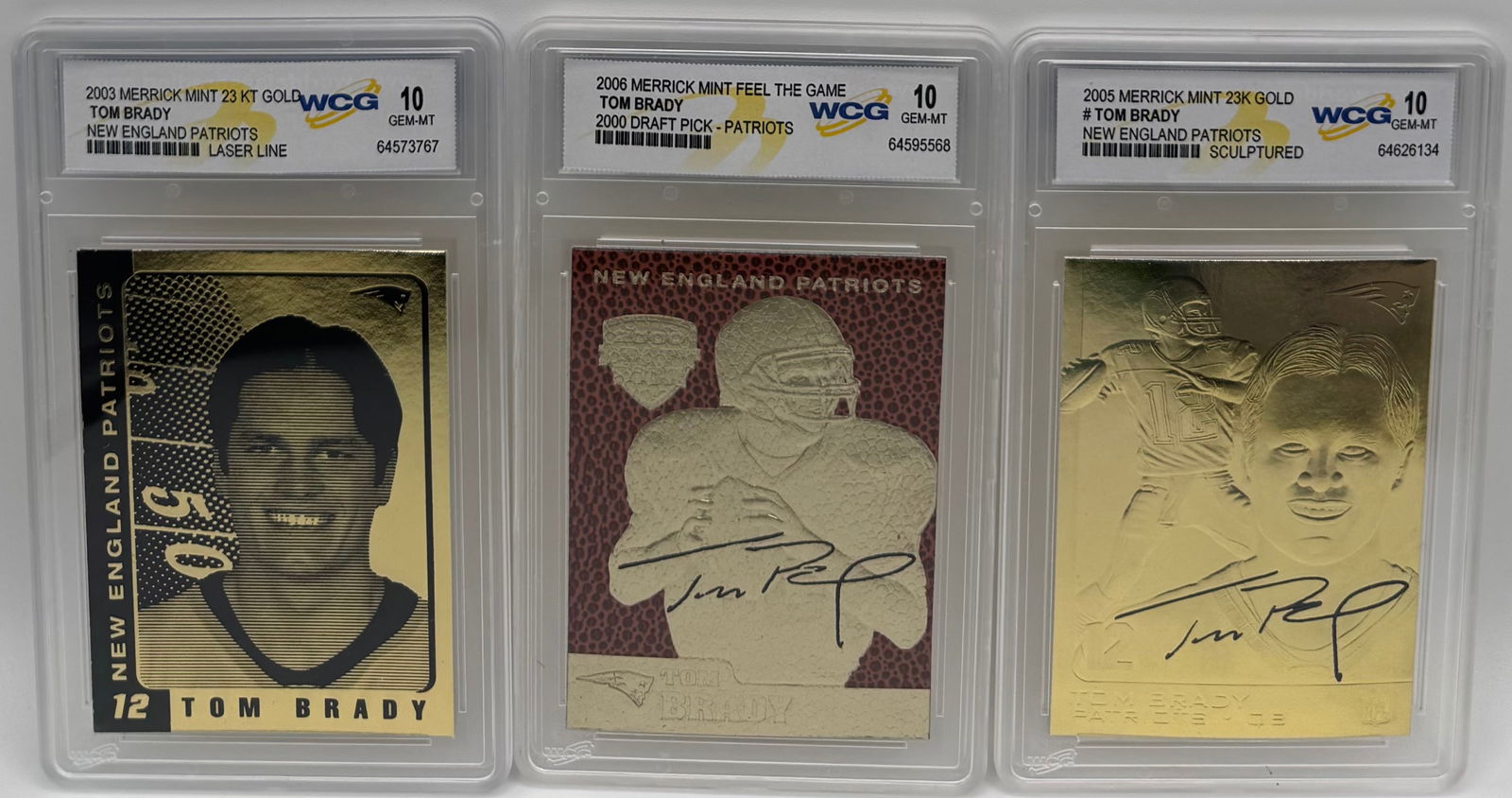 Lot of (3) Tom Brady New England Patriots 23KT Gold Foil Cards - WCG 10 (1 of 2)