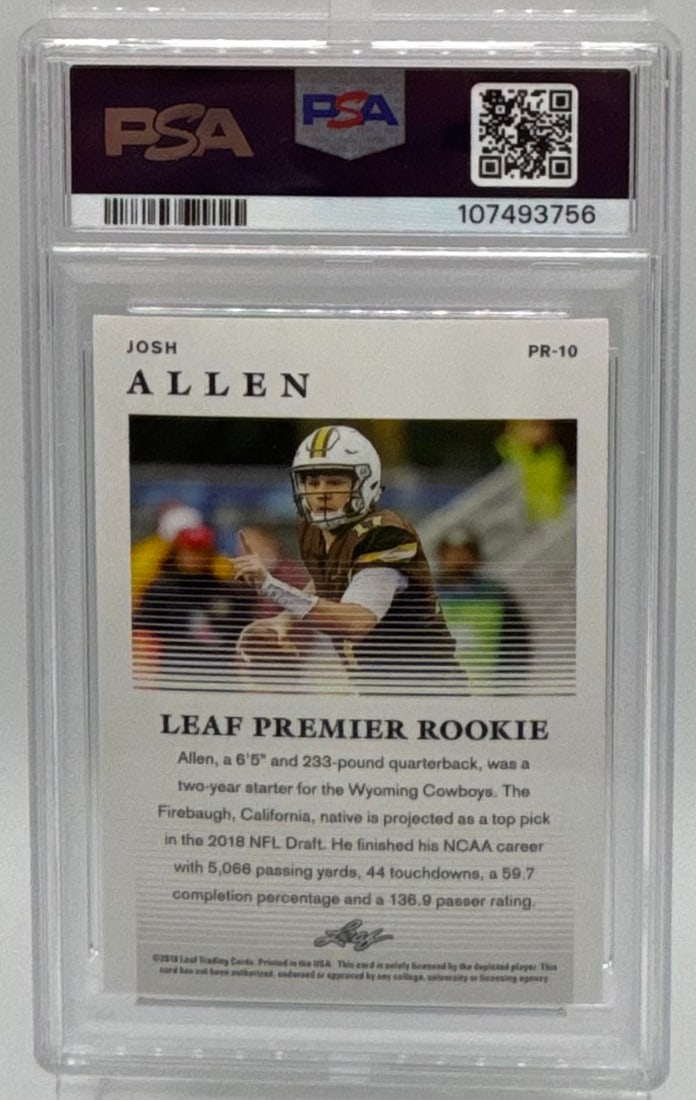 2018 Leaf Special Release Premier Rookie #PR-10 Josh Allen - PSA 9 Mint - 2