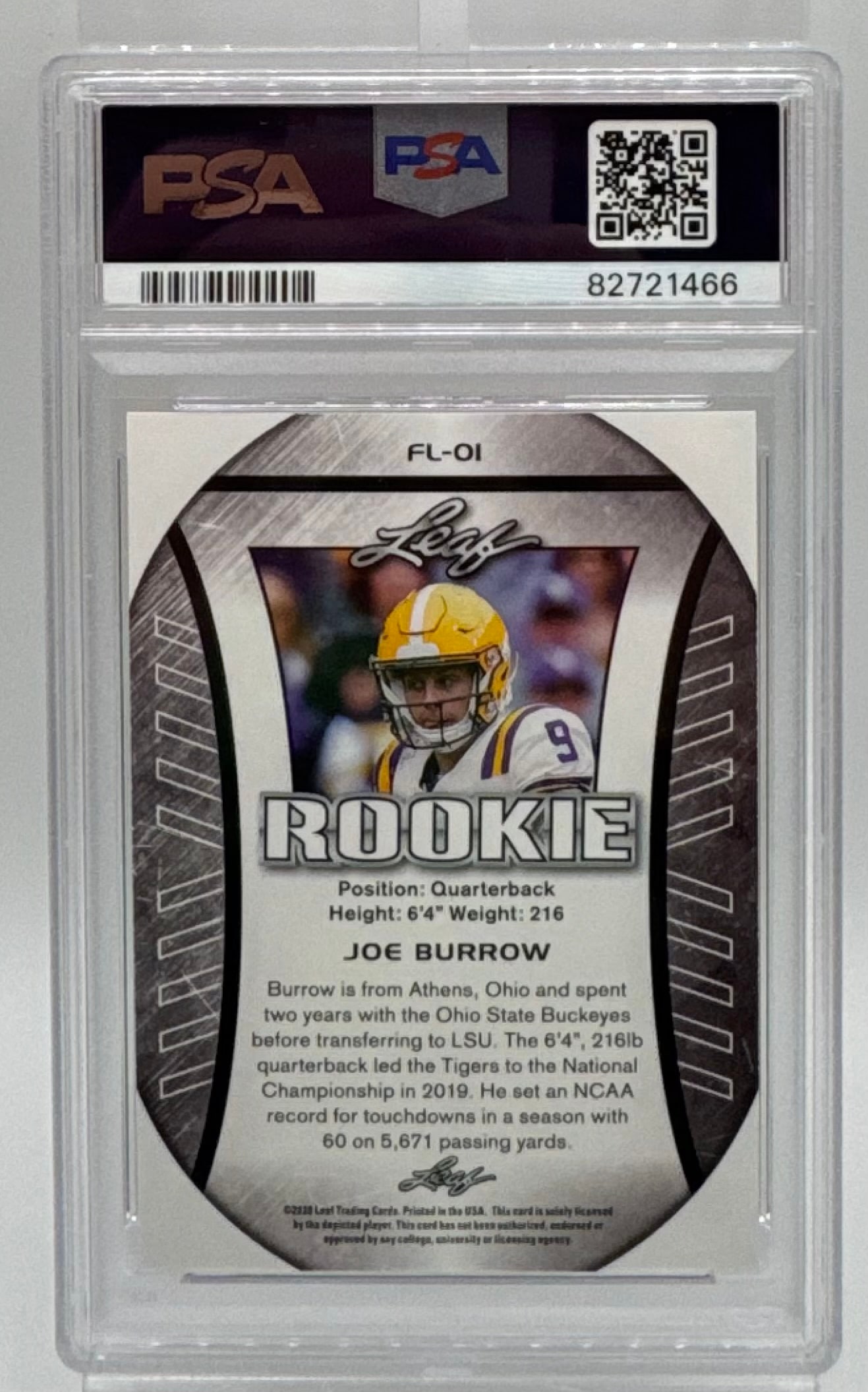 2020 Leaf Special Release "Rookie Exclusive Flag" #FL01 Joe Burrow - PSA 10 Gem-MT - 2