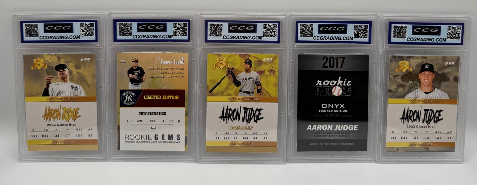 (5) Aaron Judge Custom MLB Art Cards - CCG Graded Gem Mint 10 - HR Records - 2