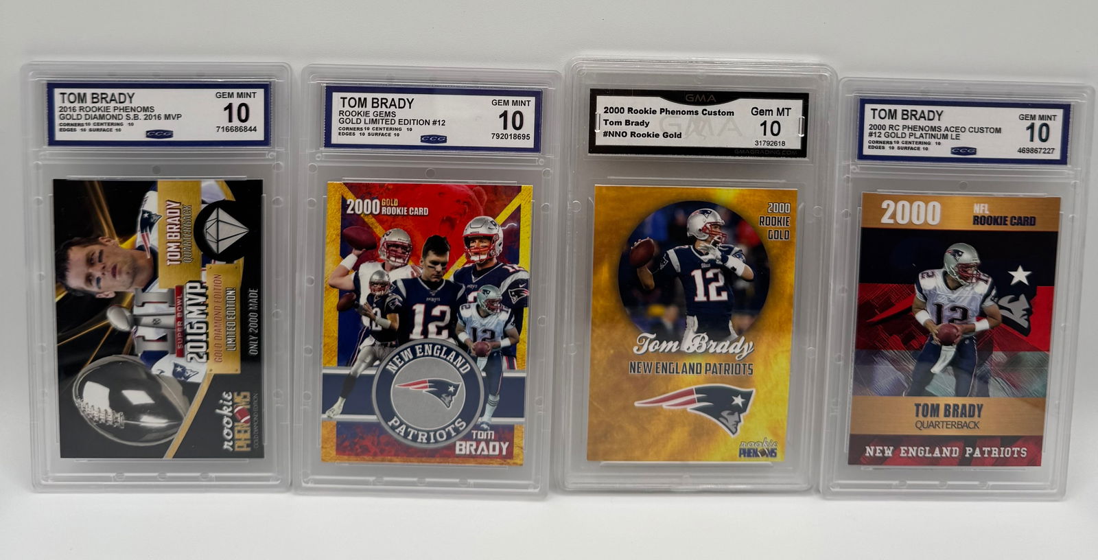 (4) Tom Brady 2000 Style Custom Rookie Cards - CCG/GMA Graded Gem Mint 10 (1 of 2)