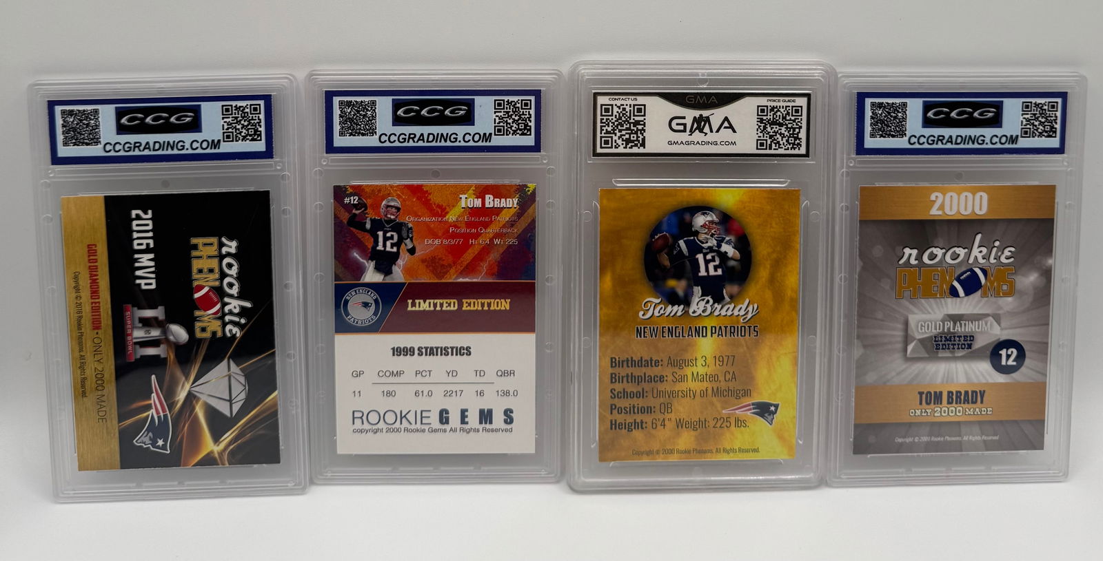 (4) Tom Brady 2000 Style Custom Rookie Cards - CCG/GMA Graded Gem Mint 10 - 2