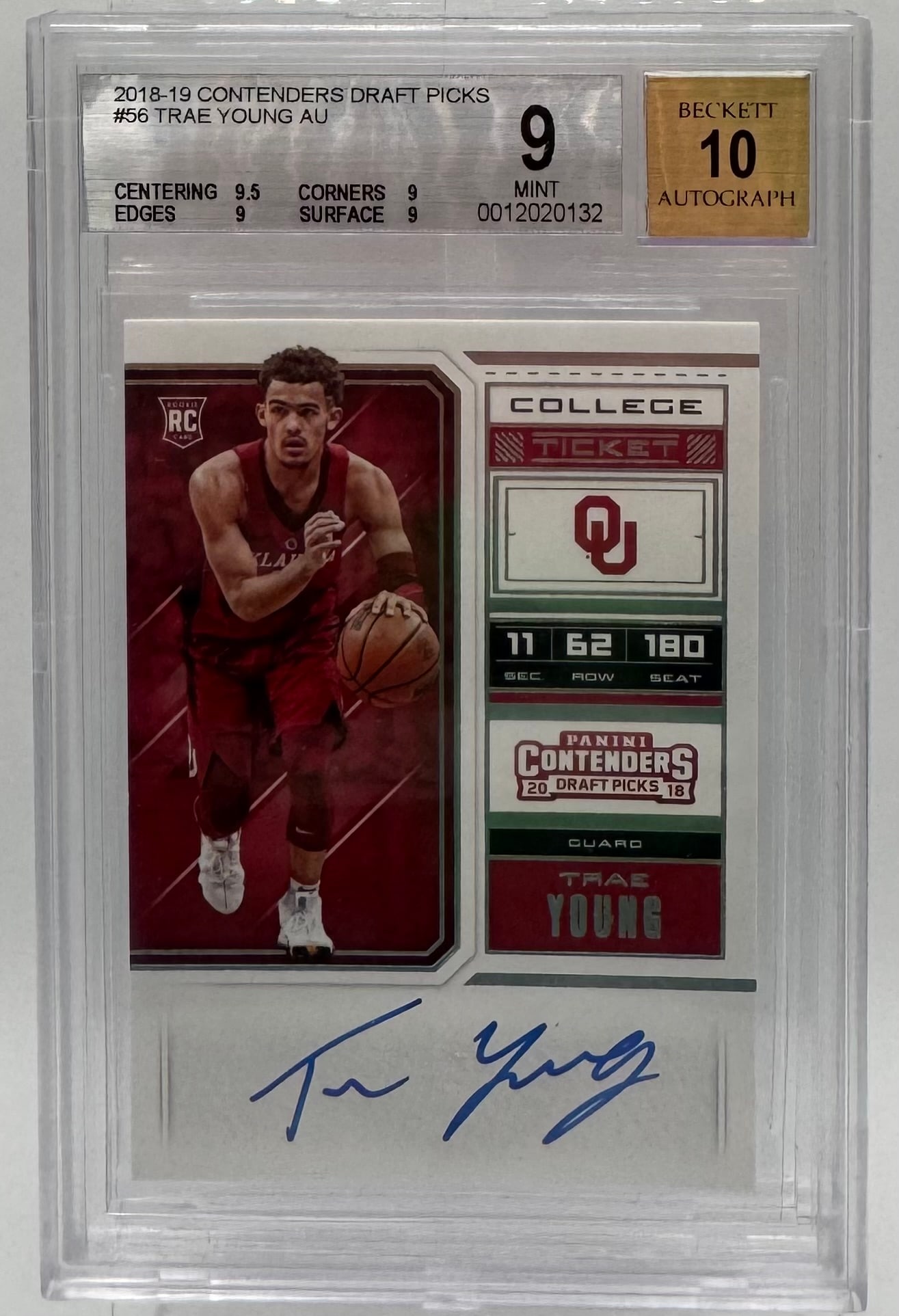 2018-19 Contenders Draft Picks Trae Young ROOKIE AUTO - BGS 9 / 10 Auto (1 of 2)