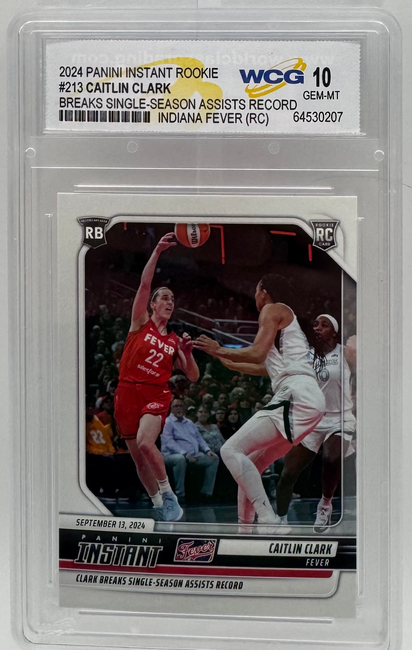 2024 Panini Instant #213 Caitlin Clark Single-Season Assists Record RC - WCG Graded Gem MT 10 (1 of 2)