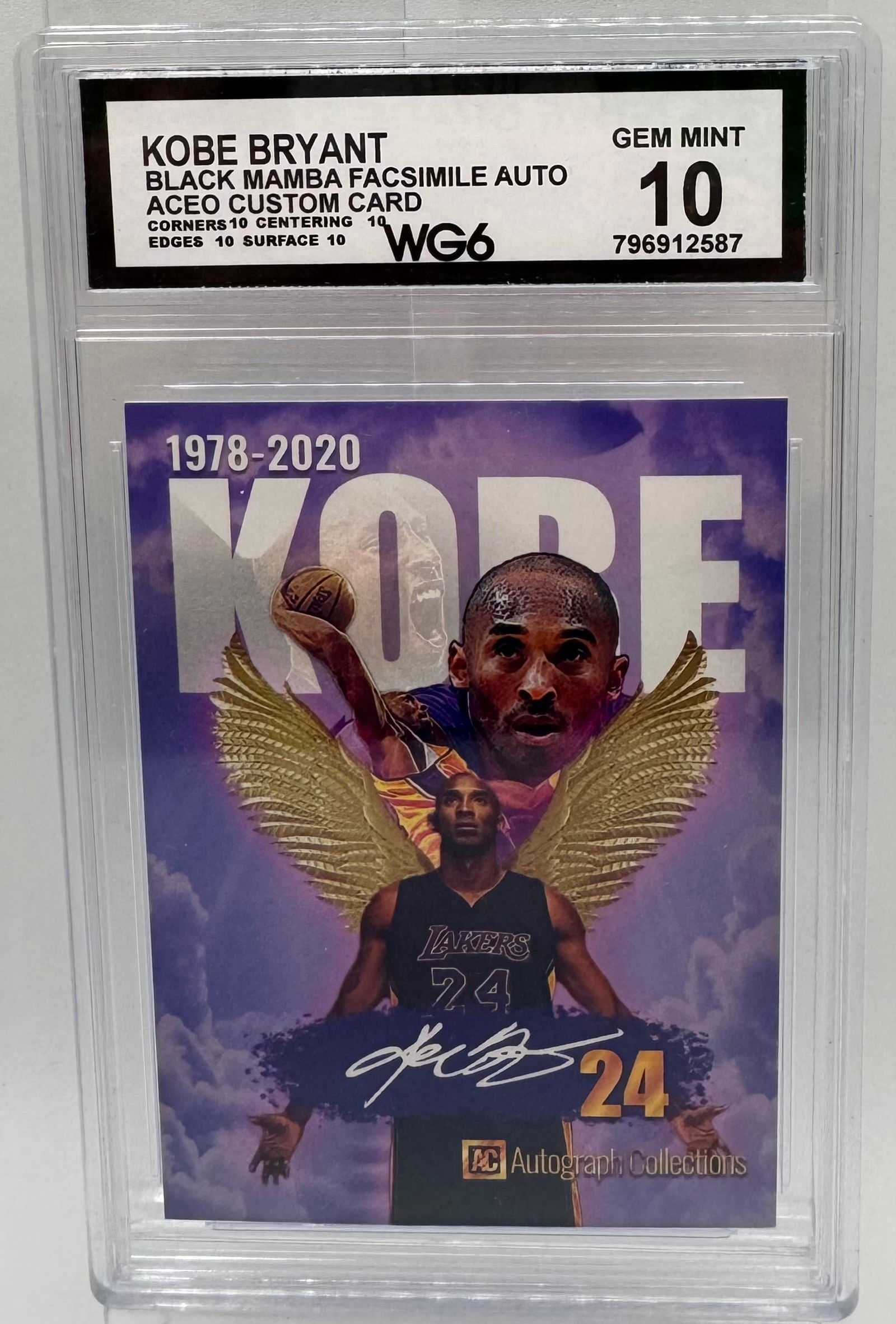 Kobe Bryant "Black Mamba" ACEO Custom Card - Facsimile Auto - WG6 Graded Gem Mint 10 (1 of 2)